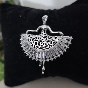 Silver Rhodium Ballerina Brooch Pin